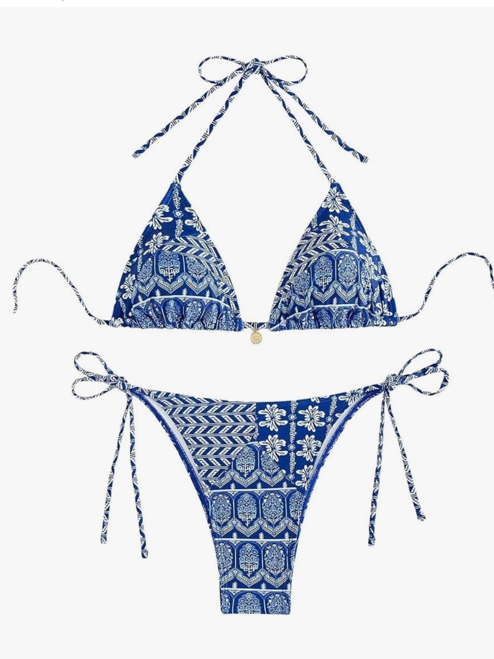 Blue Patterned Tie-Side Bikini Set